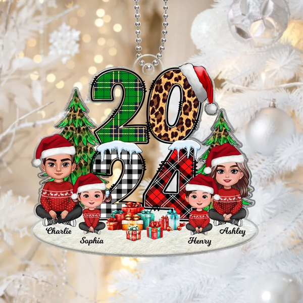 2024 Family Christmas Sitting Stacked Pattern Personalized Acrylic Ornament