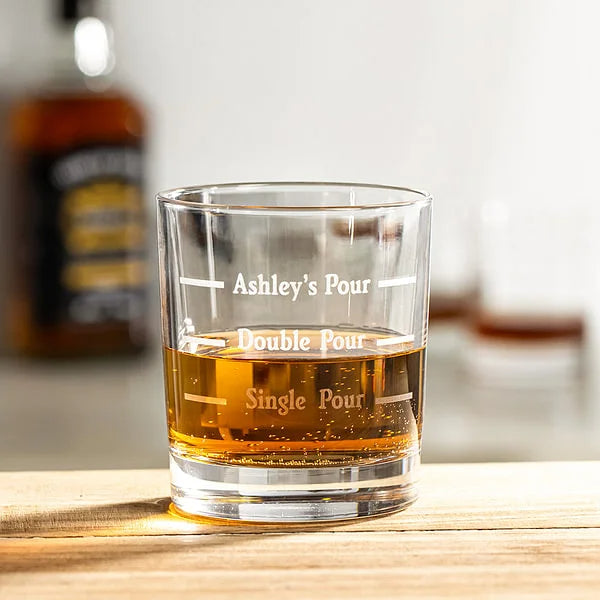 Personalized 10oz Pour Line Whiskey Glass with Engraved Name Father's Day Gift for Dad and Husband