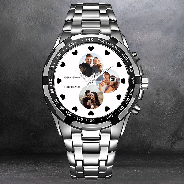 Personalized 3-Photo Collage Watch for Couples - A Timeless Gift of Love