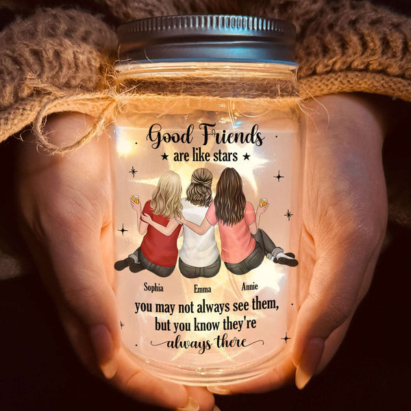 Personalized Mason Jar Light - "Good Friends Are Like Stars" Besties Gift