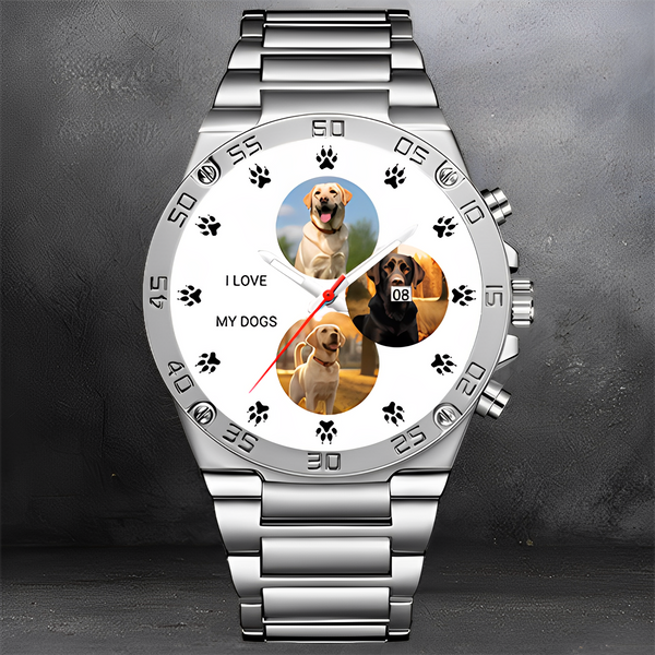 3-Photo Collage Dog Lover Personalized Watch