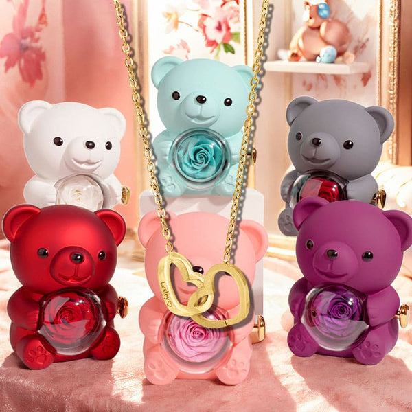 Eternal Rose GiftBox / Rose Bear Giftbox With Custom Engraved Necklace