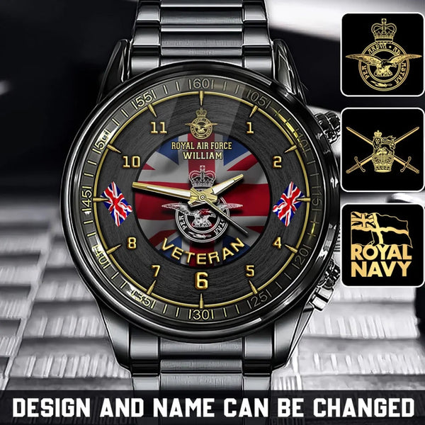 Personalized UK Army, Air Force, Navy Logo UK Veteran Custom Name Watch